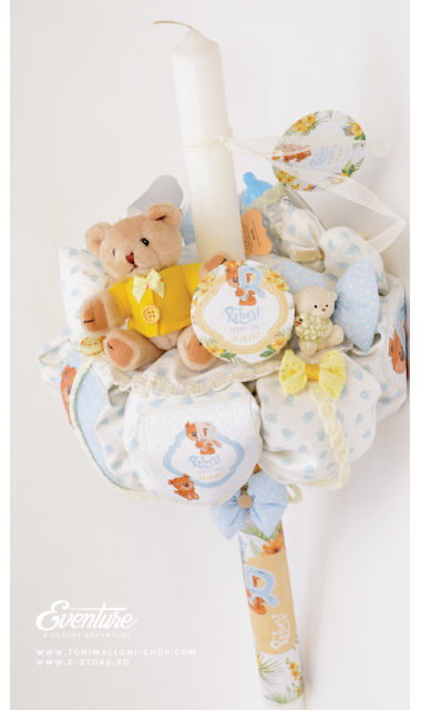 Lumanare de botez cu ursulet de plus pentru baieti, 65x4 cm, Martinel 5